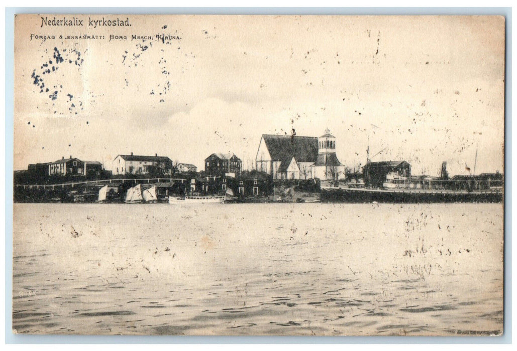 c1910 Nederkalix Kyrkostad Sweden River View Posted Antique Postcard Postcard