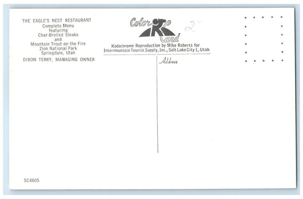 1960 Multi-View Eagle Nest Restaurant Mountain Trout Springdale Utah UT Postcard