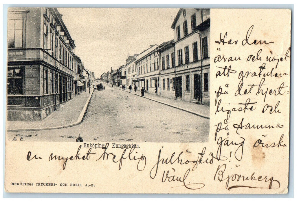 c1905 Street Scene Enkoping Kungsgatan Sweden Posted Antique Postcard