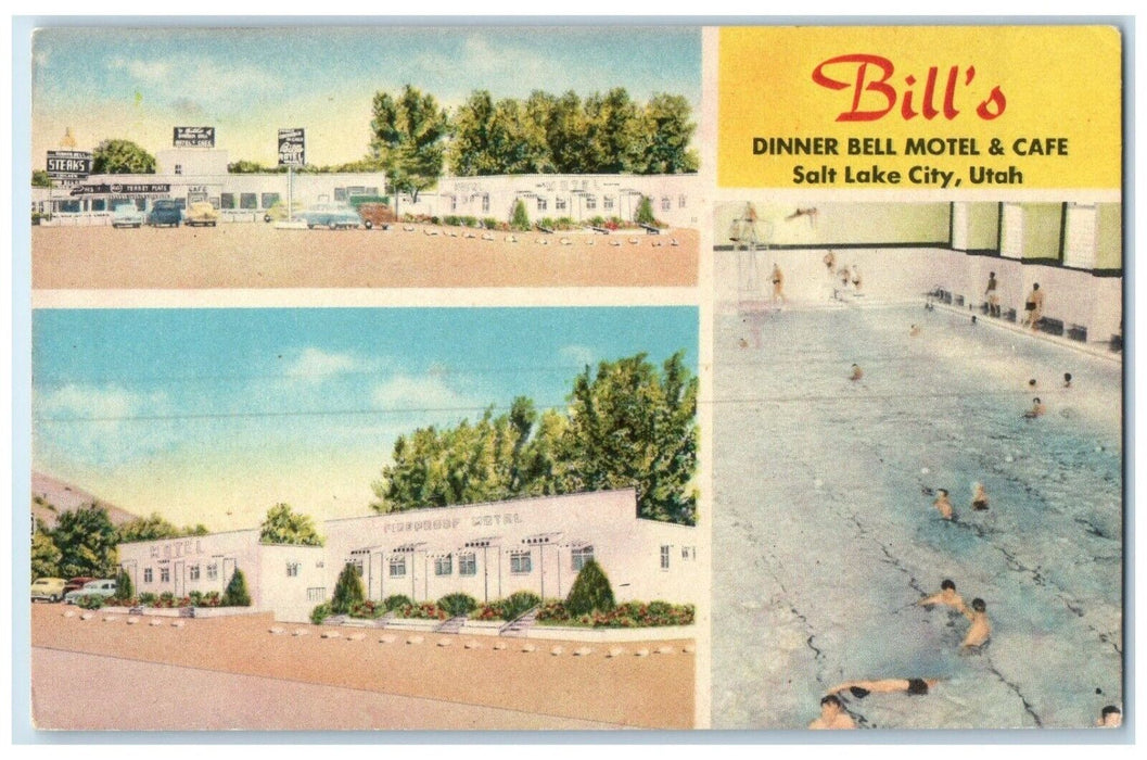 1940 Multi-View Bill Dinner Bell Motel Cafe Salt Lake City Utah Vintage Postcard