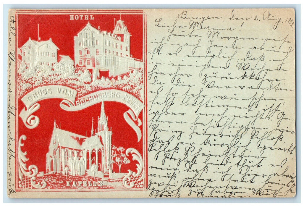 1902 Greetings from Rochusberg Germany Hotel Chapel Multiview Embossed Postcard