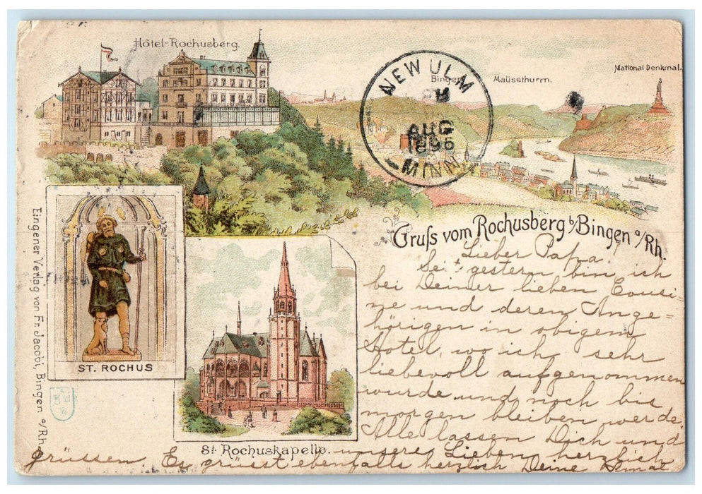 1896 Greetings from Rochusberg Germany New Ulm MN Multiview Antique Postcard