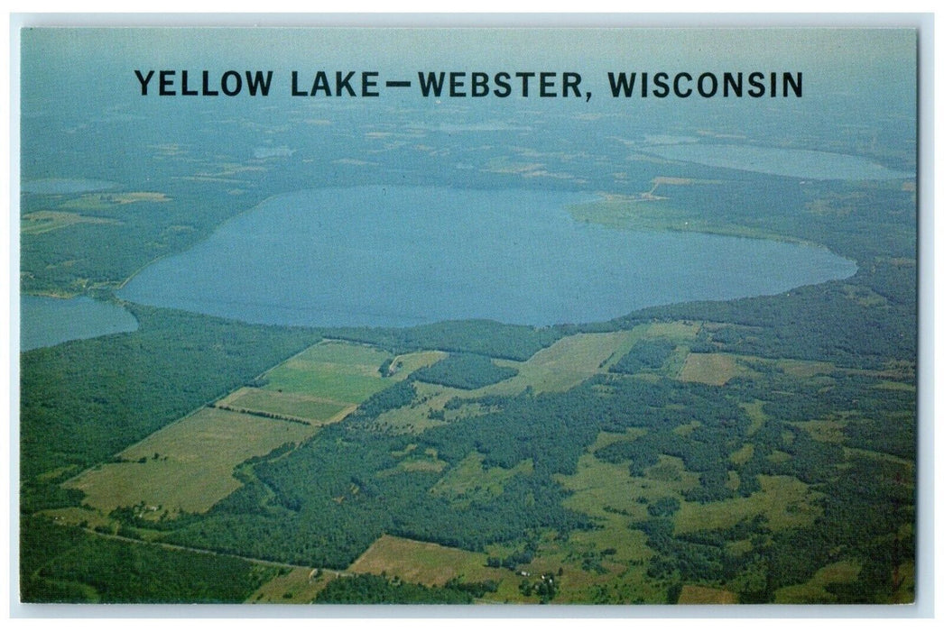 1960 Aerial View Yellow Lake Trees Webster Wisconsin WI Vintage Antique Postcard