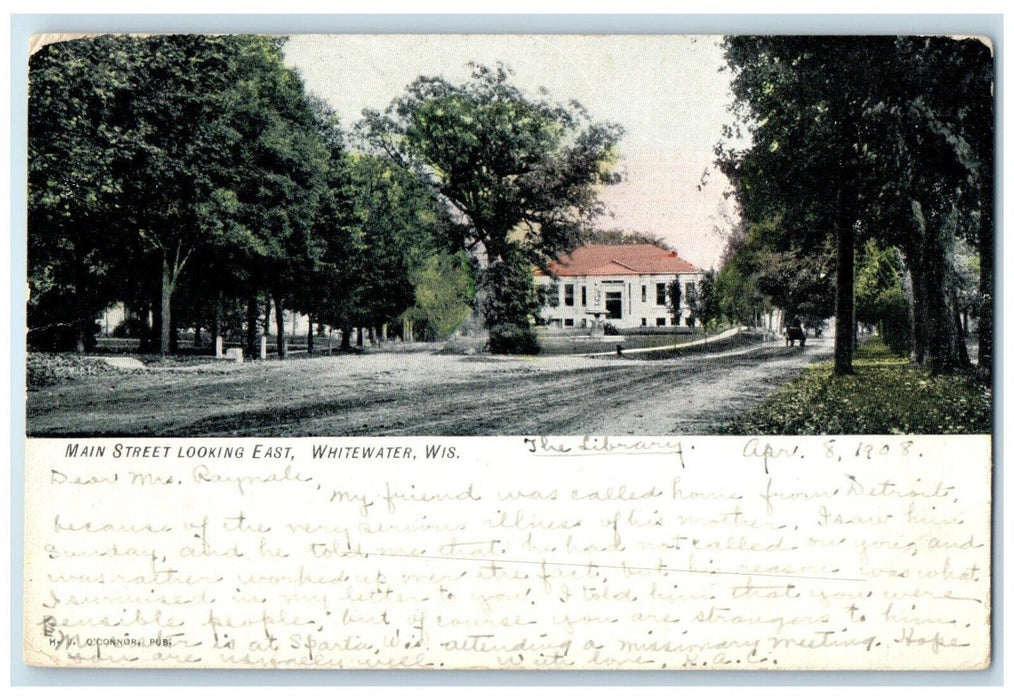 1908 Main Street Looking East Road Whitewater Wisconsin Antique Vintage Postcard