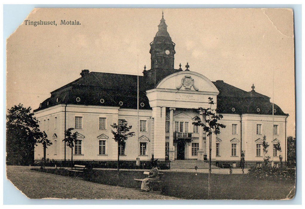 c1910 Building Front View Tingshuset Motala Sweden Posted Antique Postcard