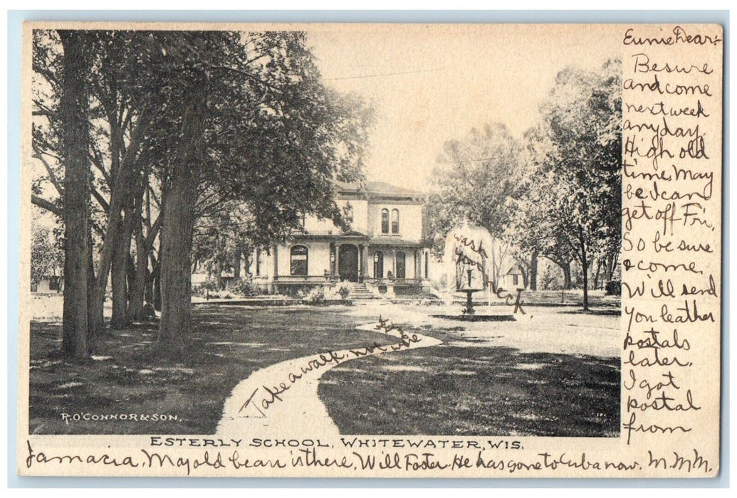 1907 Exterior View Esterly School  Building Whitewater Wisconsin Posted Postcard