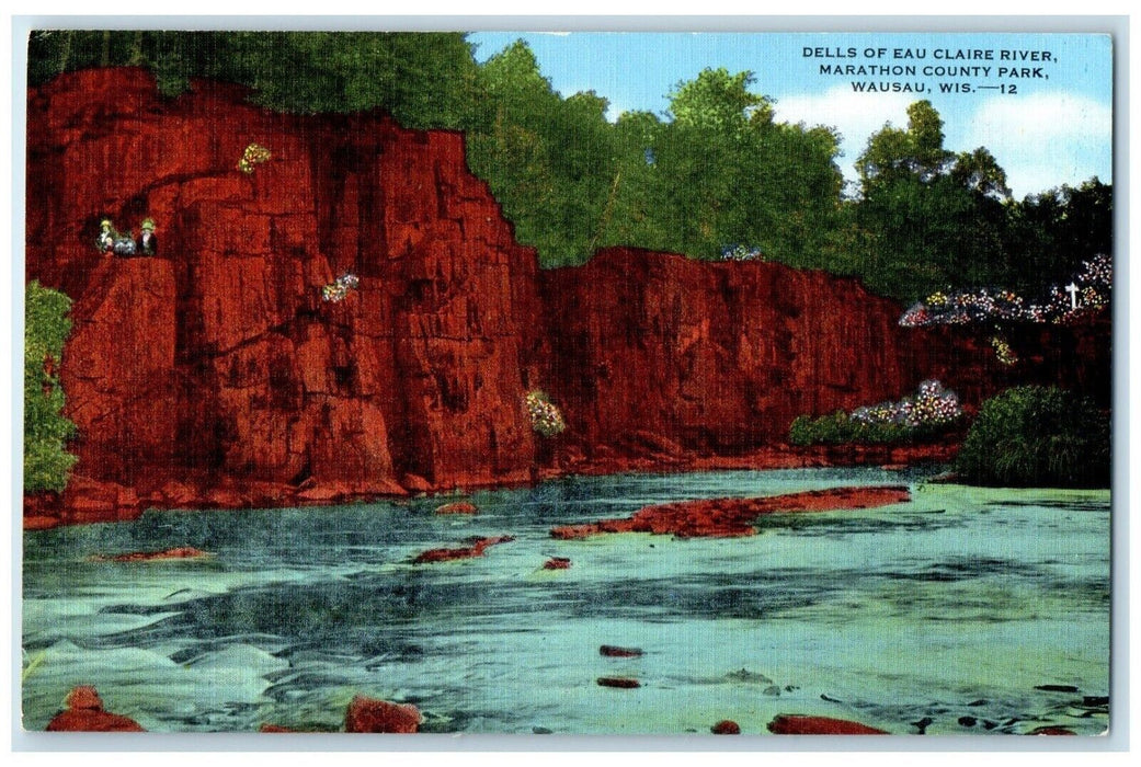 c1940 Dells Eau Claire River Marathon County Park Wausau Wisconsin WI Postcard