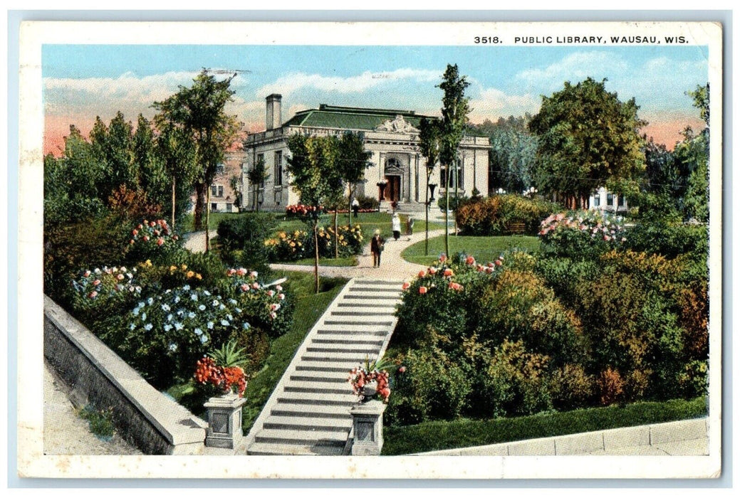 1916 Birds Eye View Public Library Building Wausau Wisconsin WI Antique Postcard