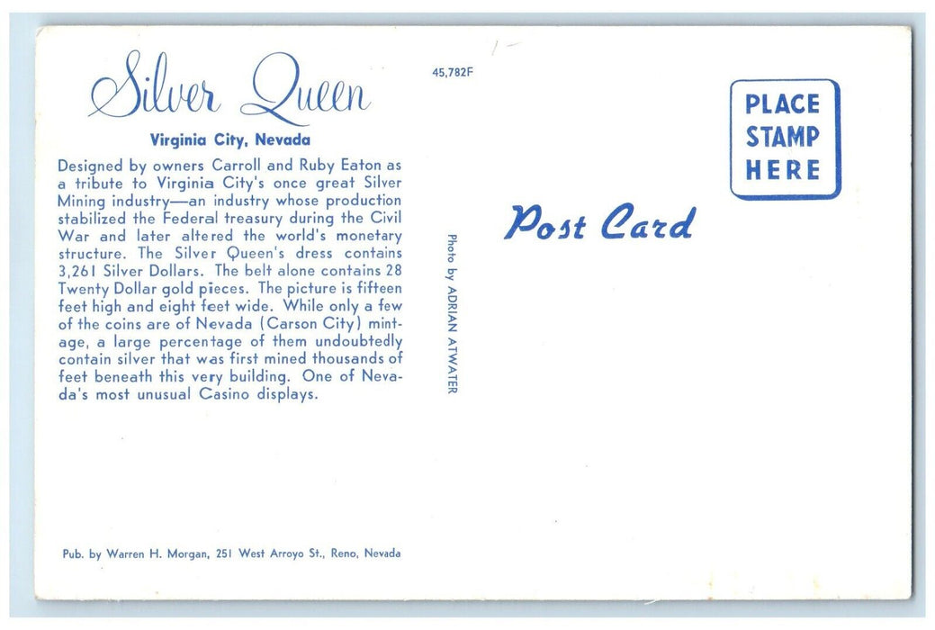 c1960 Silver Queen Carroll Ruby Eaton Tribute Virginia City Nevada NE Postcard