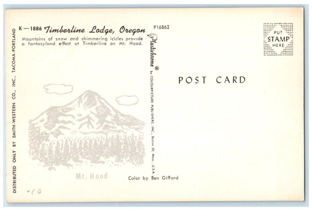 c1960 Mountain Snow Shimmering Fantasyland Timberline Lodge Oregon OR Postcard