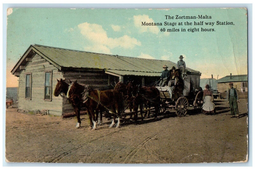 1913 Zortman-Malta Montana Stage Half Way Station Montana MT Vintage Postcard