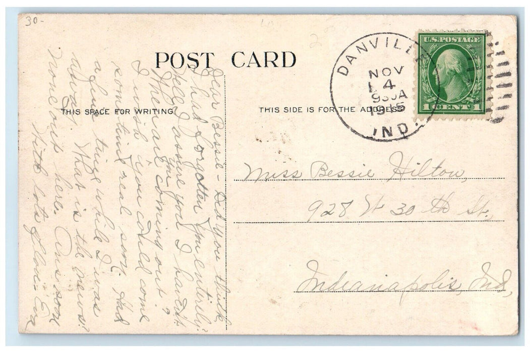 1915 Big 4 Station Depot Railroad Train Danville Indiana IN Antique Postcard