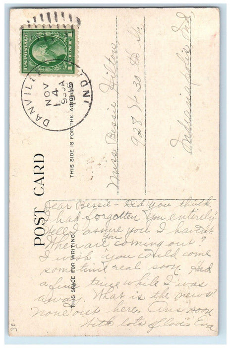 1915 Big 4 Station Depot Railroad Train Danville Indiana IN Antique Postcard