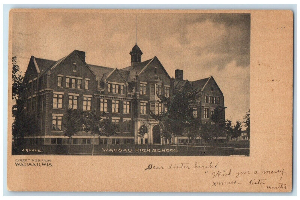 1905 Exterior Wausau High School Greetings From Wausau Wisconsin Posted Postcard