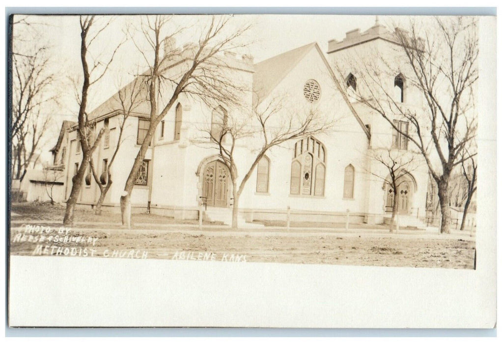 c1910's Methodist Church Scene Street Abilene Kansas KS RPPC Photo Postcard