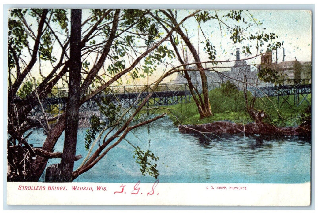 c1905 Scenic View Strollers Bridge Trees Wausau Wisconsin WI Unposted Postcard