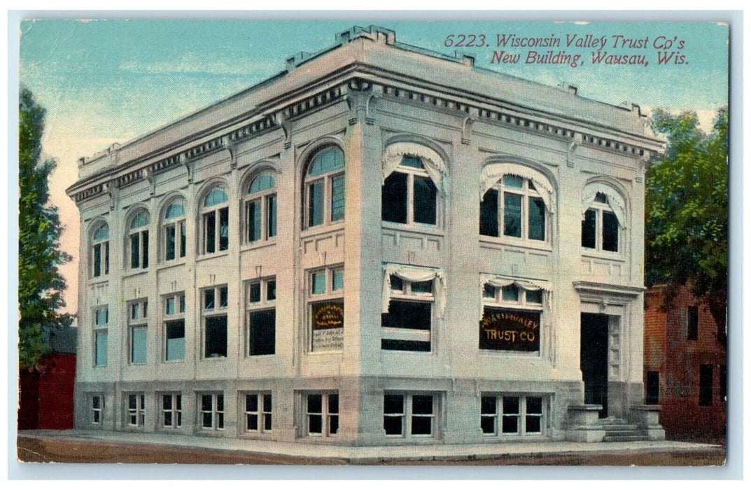 1911 Wisconsin Valley Trust Co New Building Wausau Wisconsin WI Vintage Postcard