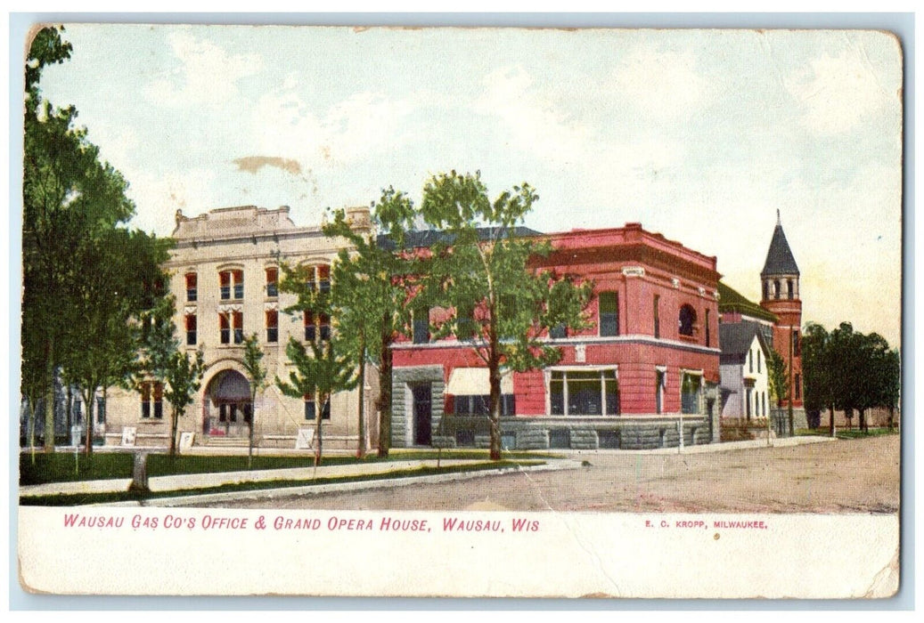 c1905 Wausau Gas Co Office Grand Opera House Wausau Wisconsin Unposted Postcard