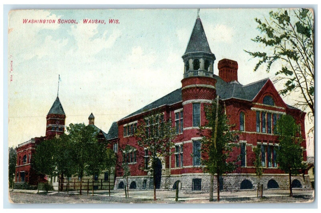 c1910 Exterior Washington School Building Wausau Wisconsin WI Unposted Postcard