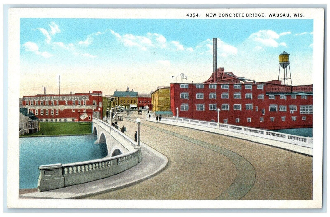 c1920 New Concrete Bridge Road Buildings Wausau Wisconsin WI Unposted Postcard