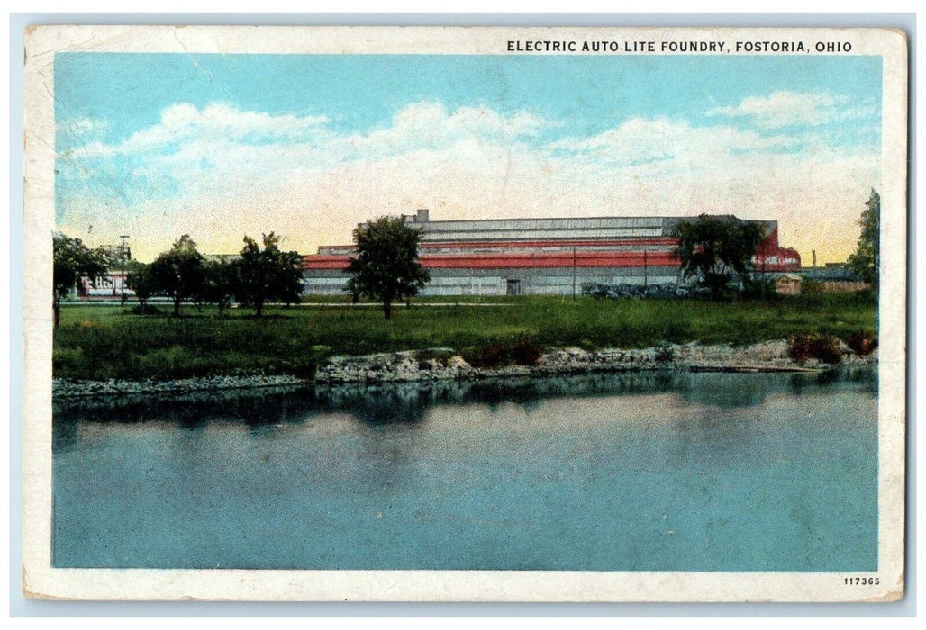 c1920 Electric Auto Lite Foundry Exterior Building River Fostoria Ohio Postcard