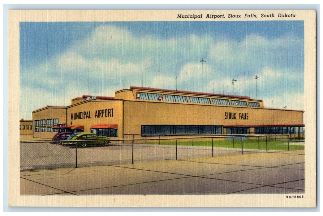 c1940 Municipal Airport Exterior Building Sioux Falls South Dakota SD Postcard