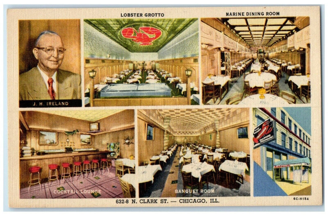 c1940 Lobster Grotto Marine Dining Room Clark St. Chicago Illinois IL Postcard