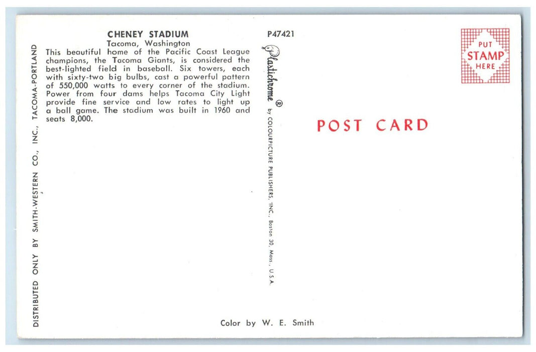 c1960 Cheney Stadium Pacific Coast League Tacoma Washington WA Vintage Postcard