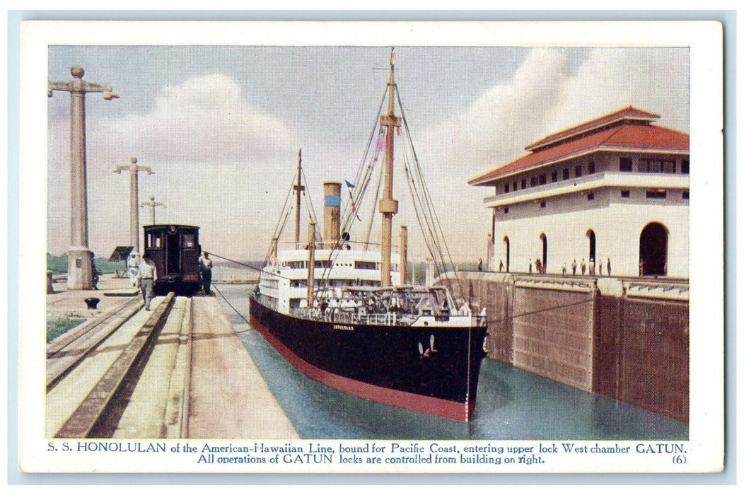 c1920 S.S. Honolulan American-Hawaiian Line Gatun Chamber Ship Hawaii Postcard