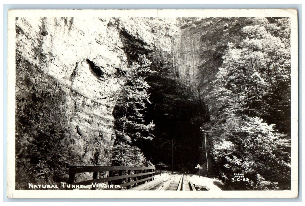 c1940's Natural Tunnel Railroad Train Virginia VA Cline RPPC Photo Postcard