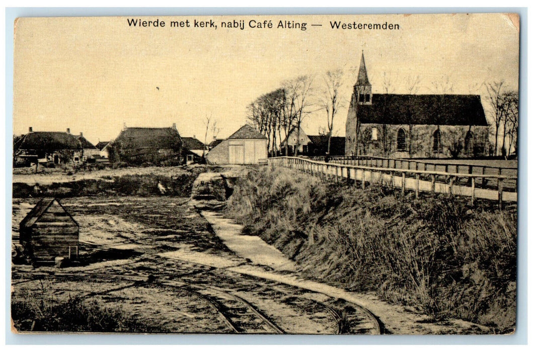c1910 Wierde Church Cafe Alting Westeremden Groningen Netherlands Postcard