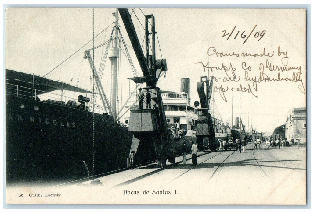 1909 Ship Equipment Docas De Santos Sao Paulo Brazil Posted Antique Postcard