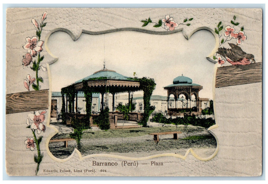 c1905 Bandstand Barranco Peru Plaza Flower Art Border Unposted Antique Postcard