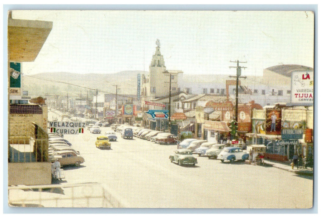 c1950's Main Street Curio Shops Revolution Avenue Tijuana Mexico Postcard