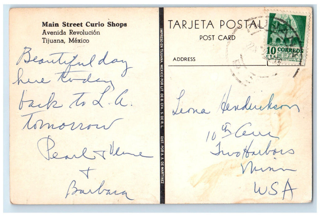 c1950's Main Street Curio Shops Revolution Avenue Tijuana Mexico Postcard