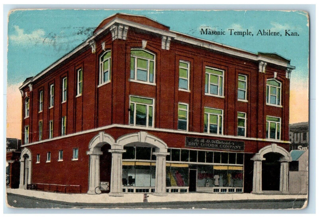 1914 Masonic Temple Building Dry Goods Company Abilene Kansas KS Posted Postcard