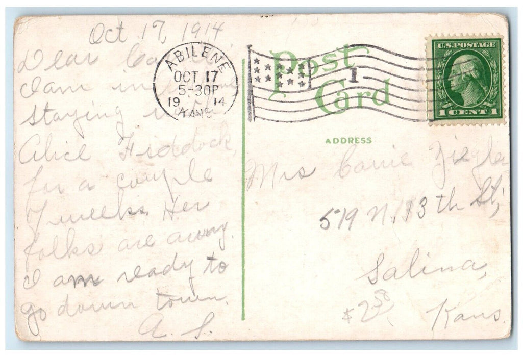 1914 Masonic Temple Building Dry Goods Company Abilene Kansas KS Posted Postcard