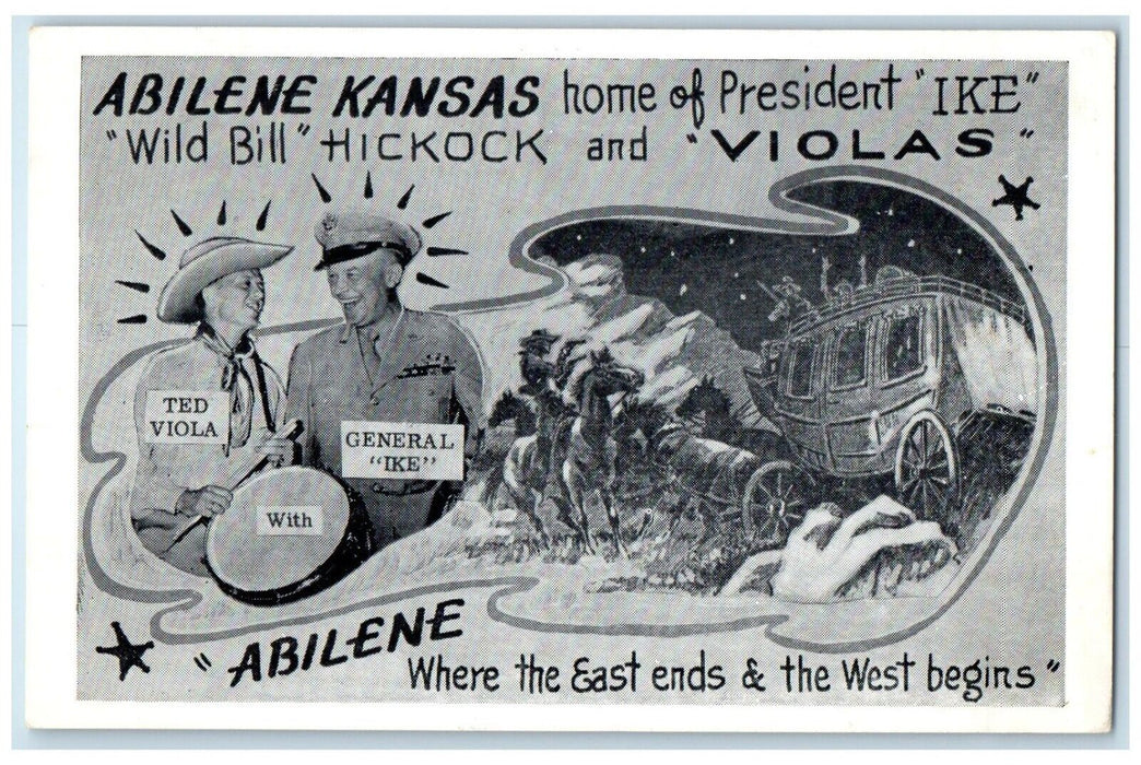 1957 Abilene Kansas KS, Home Of President Wild Bill Hickock And Violas Postcard