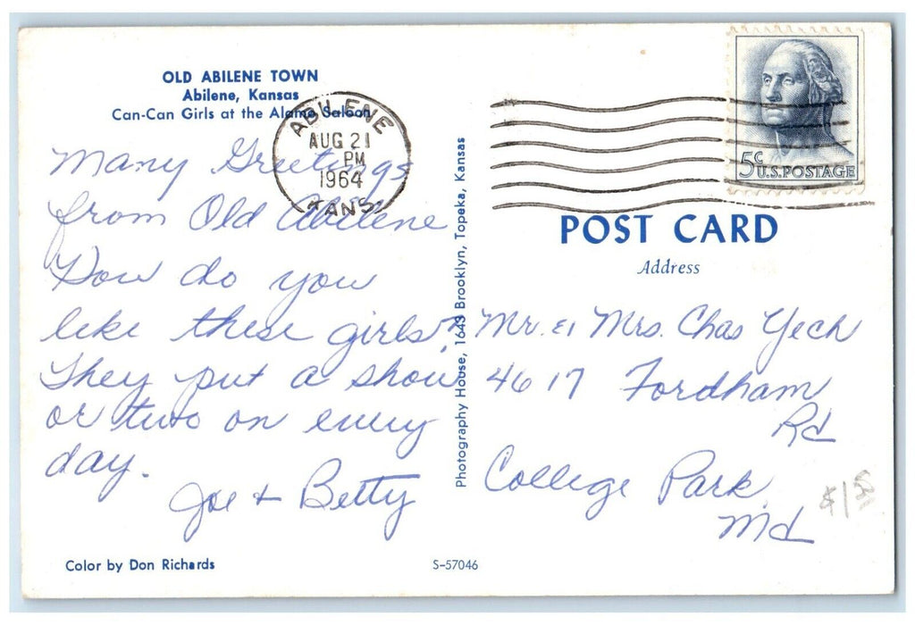 1964 Can Can Girls Dancers Alamo Saloon Abilene Kansas KS Vintage Postcard