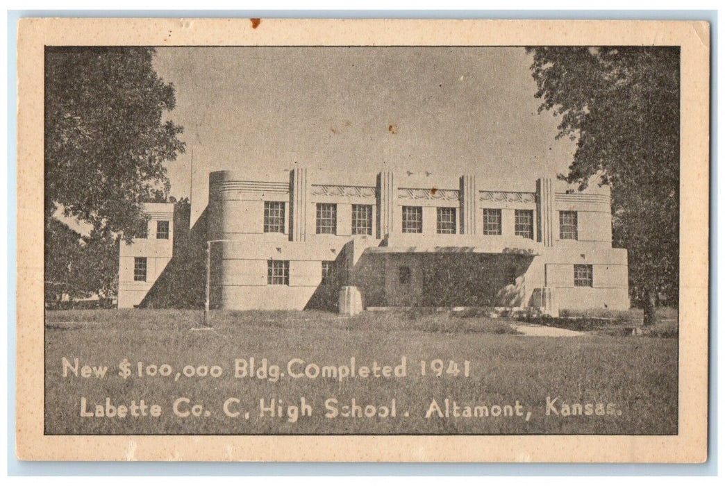 Labette County C. High School Building Altamont Kansas KS Vintage Postcard