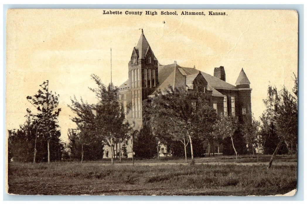 c1910's Labette County High School Building Altamont Kansas KS Antique Postcard