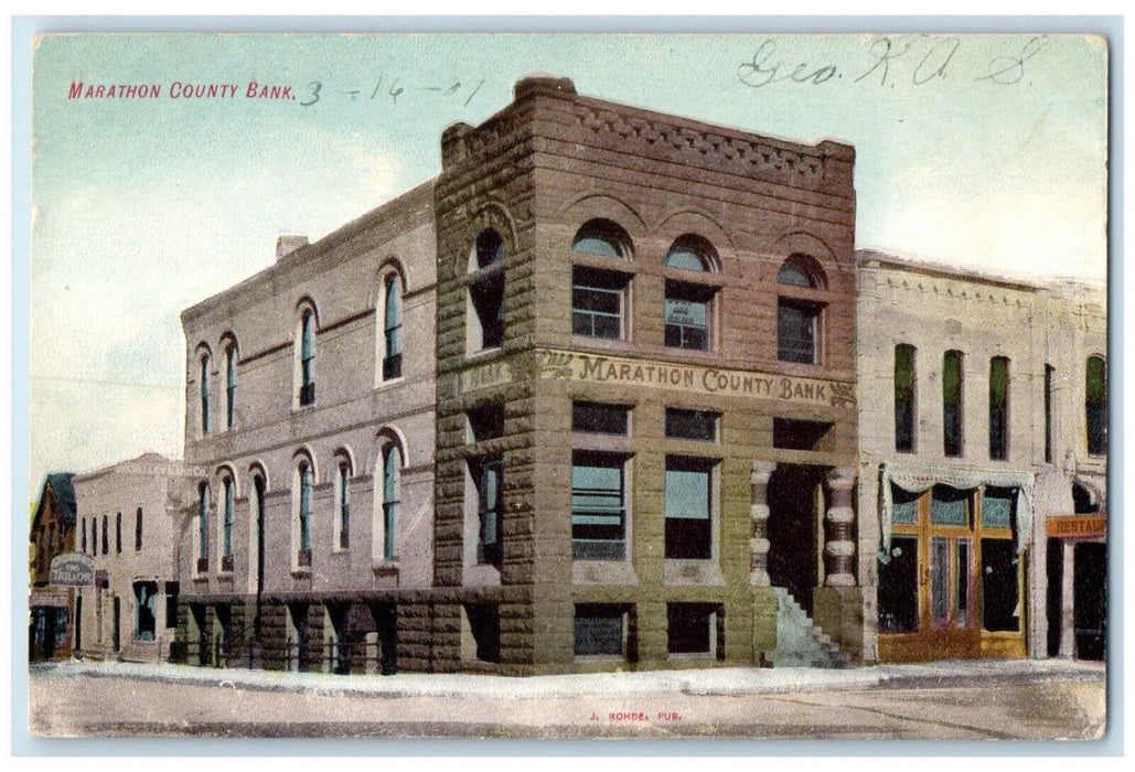 c1910 Exterior Marathon County Bank Building Wausau Wisconsin Unposted Postcard