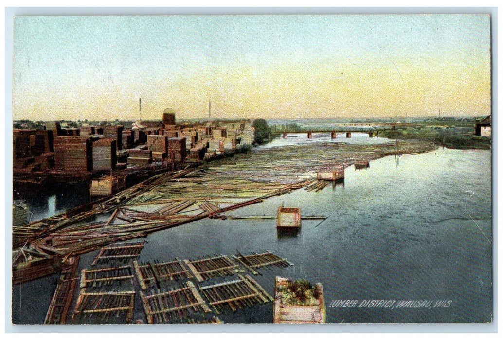 c1910 Birds Eye View Lumber District Wausau Wausau Wisconsin WI Vintage Postcard