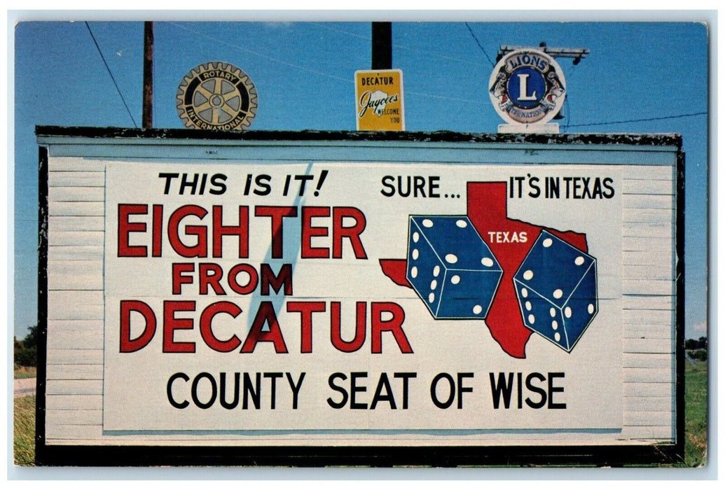 c1960 Highway Sign Chamber Commerce Project Artistichrome Decator Texas Postcard