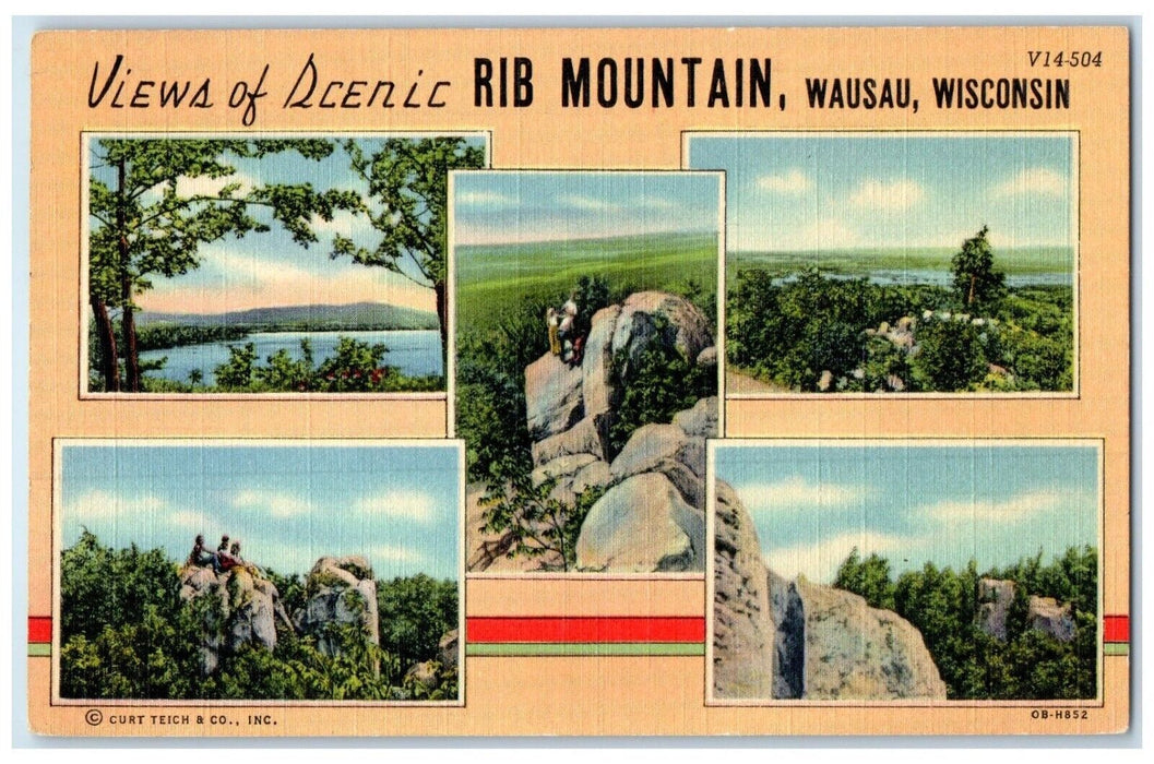 1942 Views Scenic Rib Mountain Multi-View Wausau Wisconsin WI Vintage Postcard