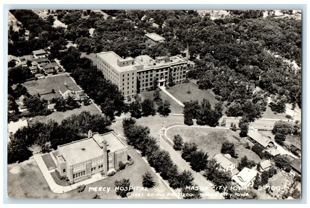 1941 Aerial View Of Mercy Hospital Mason City Iowa IA RPPC Photo Postcard