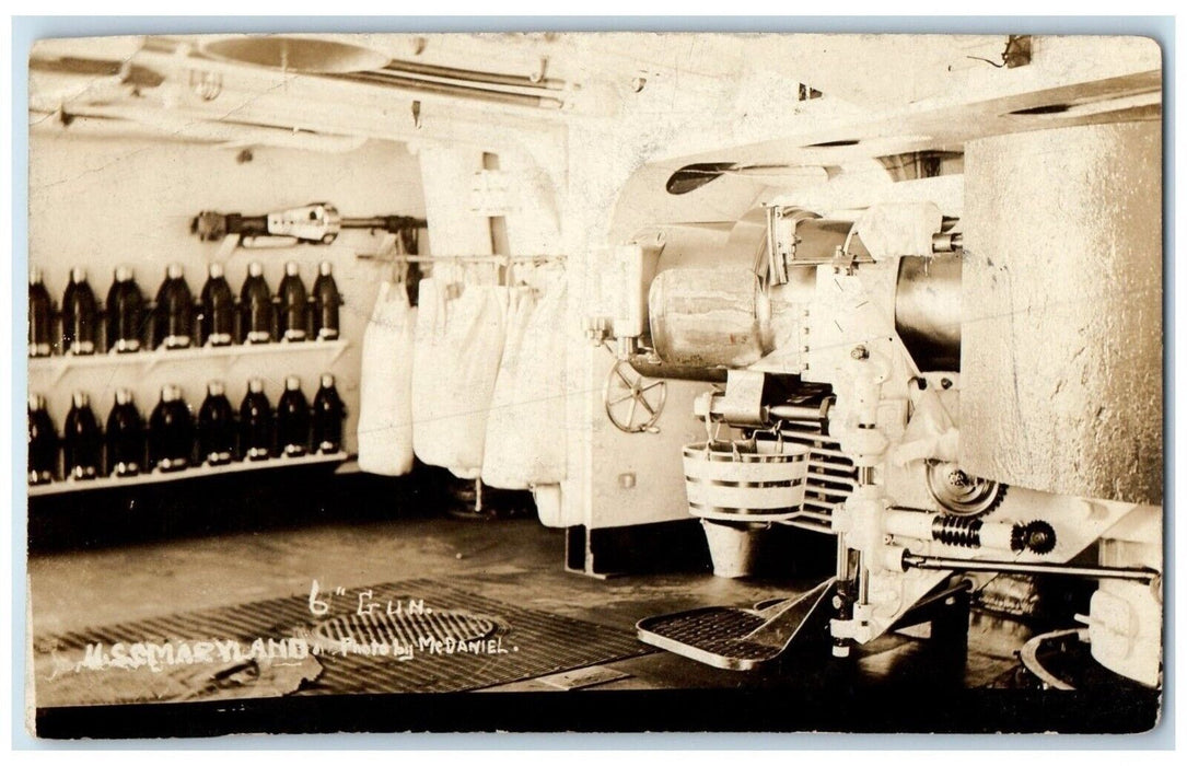 c1910's USS Maryland 6" Inch Gun US Navy Ship Interior RPPC Photo Postcard
