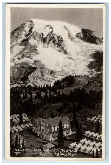 Paradise Camp And The Mountain Rainer National Park WA RPPC Photo Postcard