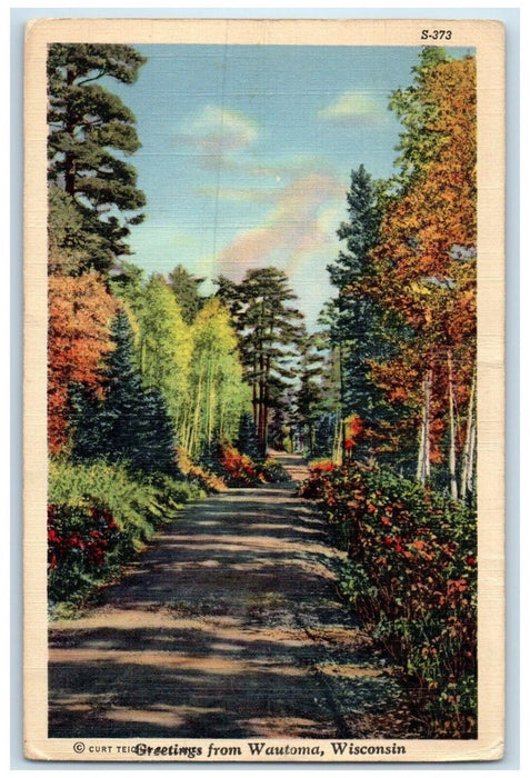 1943 Scenic View Road Greetings From Wautoma Wisconsin Vintage Posted Postcard