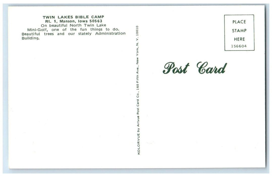 c1960 Twin Lakes Bible Camp Rt. Mini-Golf Administration Manson Iowa IA Postcard